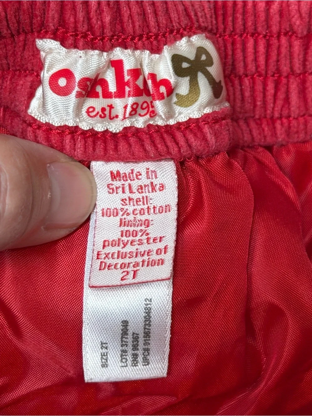 OshKosh B’gosh Girls 2T Cream Cable Knit Bow Sweater Red Velvet Skirt Set
